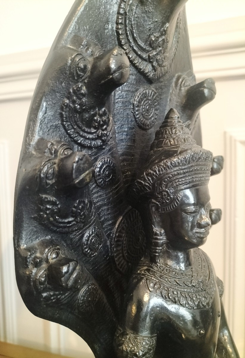 Bouddha en bronze patiné noir Cambodge Début 20ème siècle -photo-3