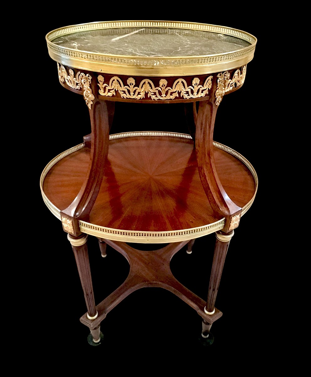 Guéridon à 2 plateaux en acajou et bronze doré style Louis XVI circa 1900-photo-2