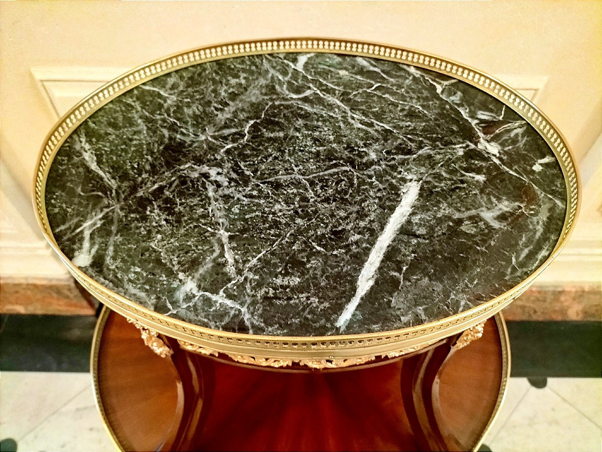 Guéridon à 2 plateaux en acajou et bronze doré style Louis XVI circa 1900-photo-3