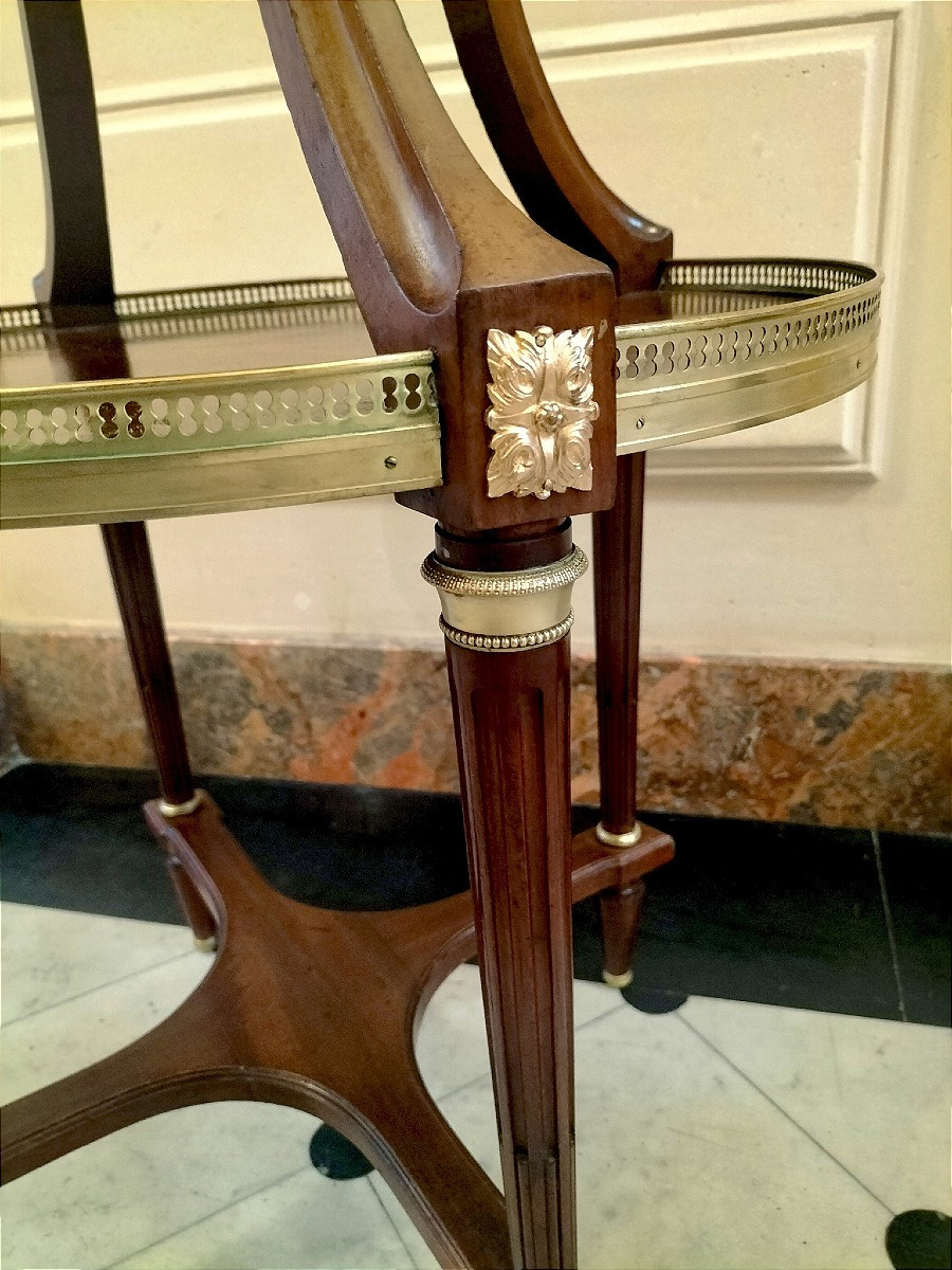 Guéridon à 2 plateaux en acajou et bronze doré style Louis XVI circa 1900-photo-4