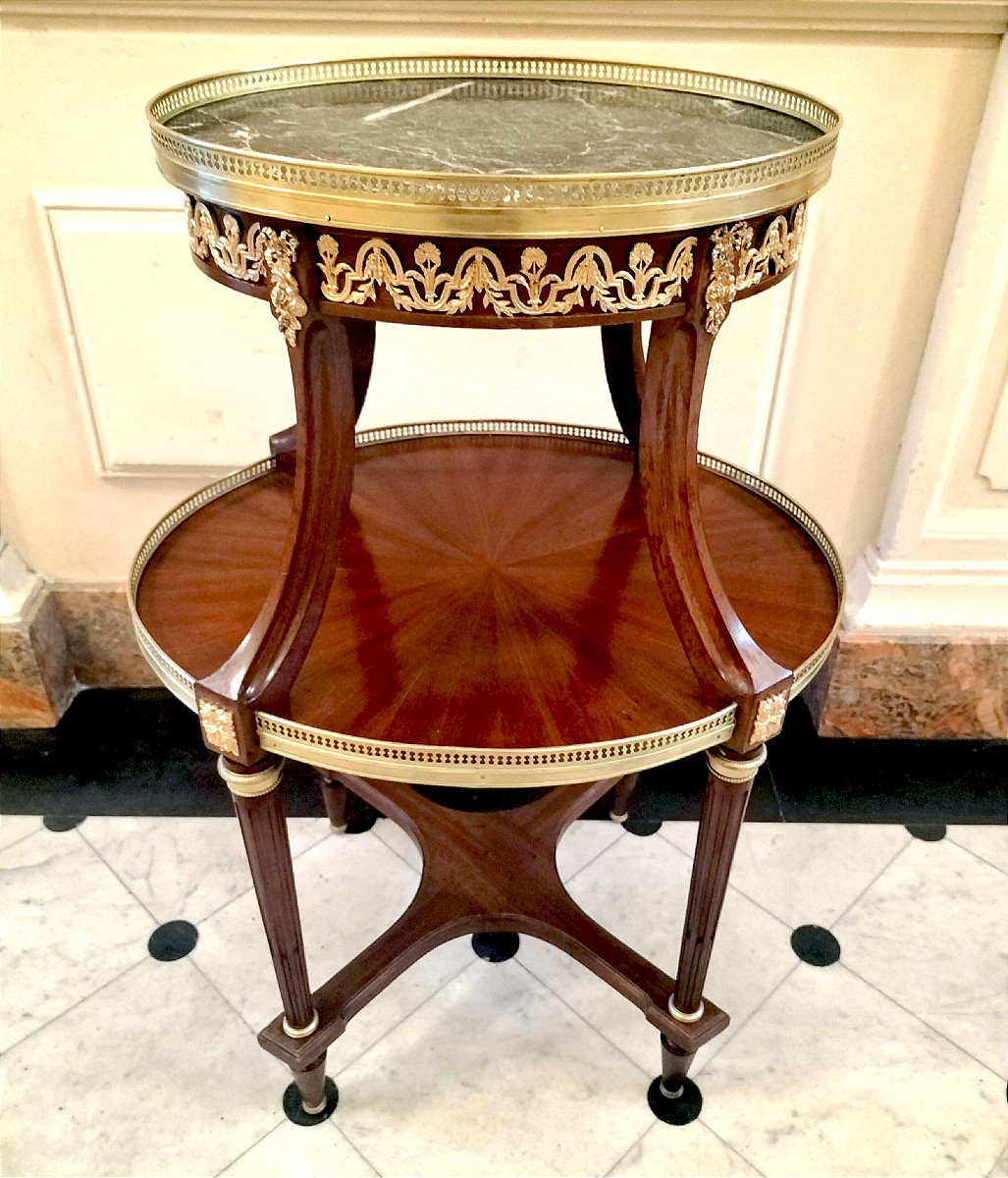 Guéridon à 2 plateaux en acajou et bronze doré style Louis XVI circa 1900