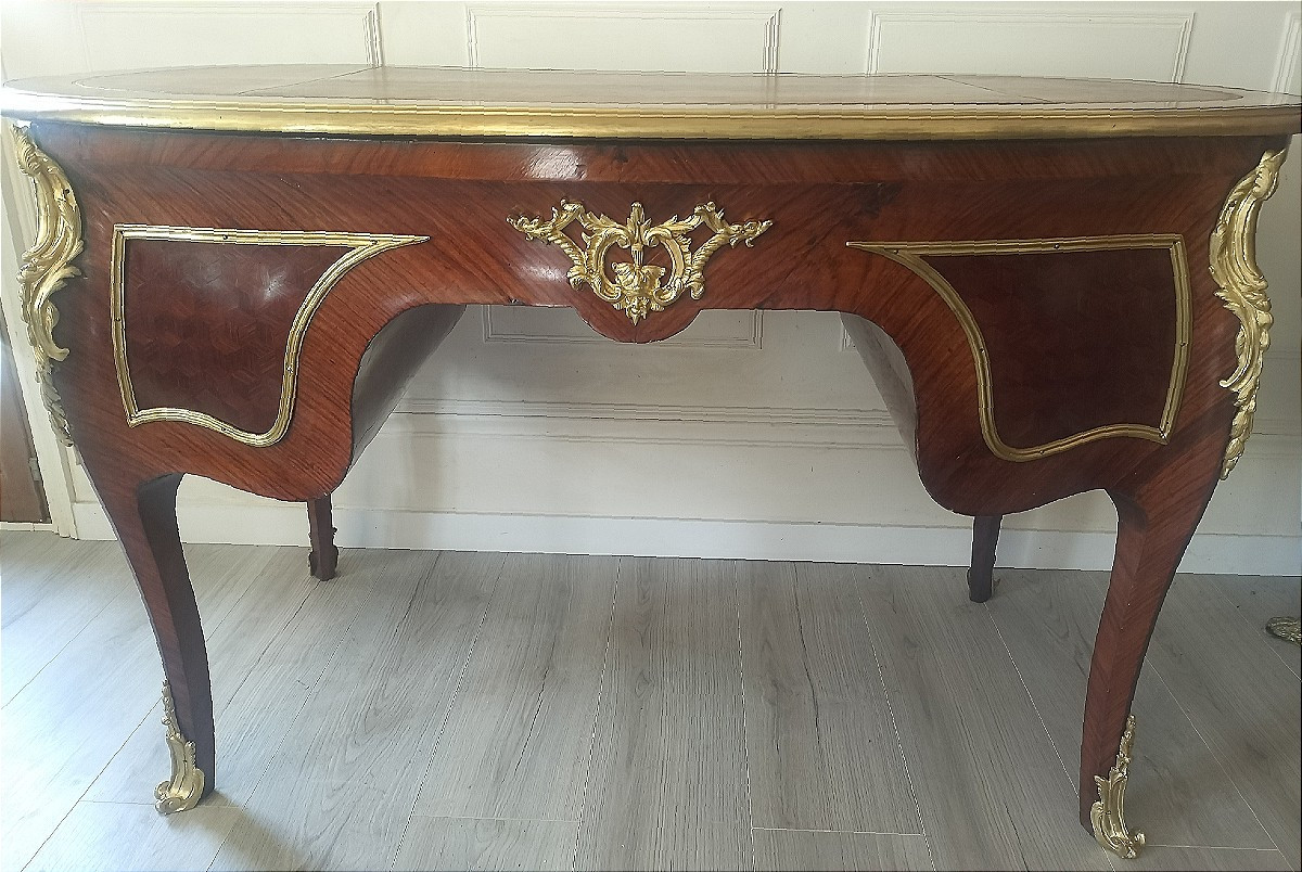 Bureau rognon marqueterie et bronze doré style Louis XV-photo-5