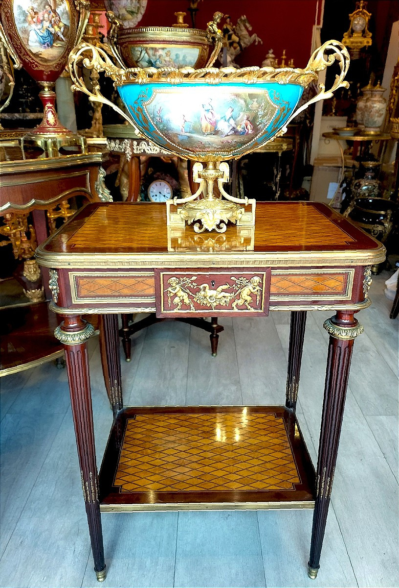 Table de salon de style Louis XVI attribué à François Linke 19ème siècle -photo-5