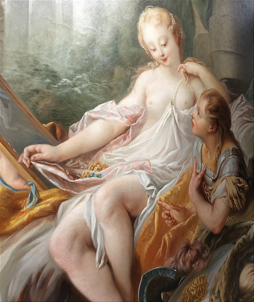 Importante huile sur toile  ( 185 cm x 135 cm ) d'après François Boucher début XXème siècle -photo-3