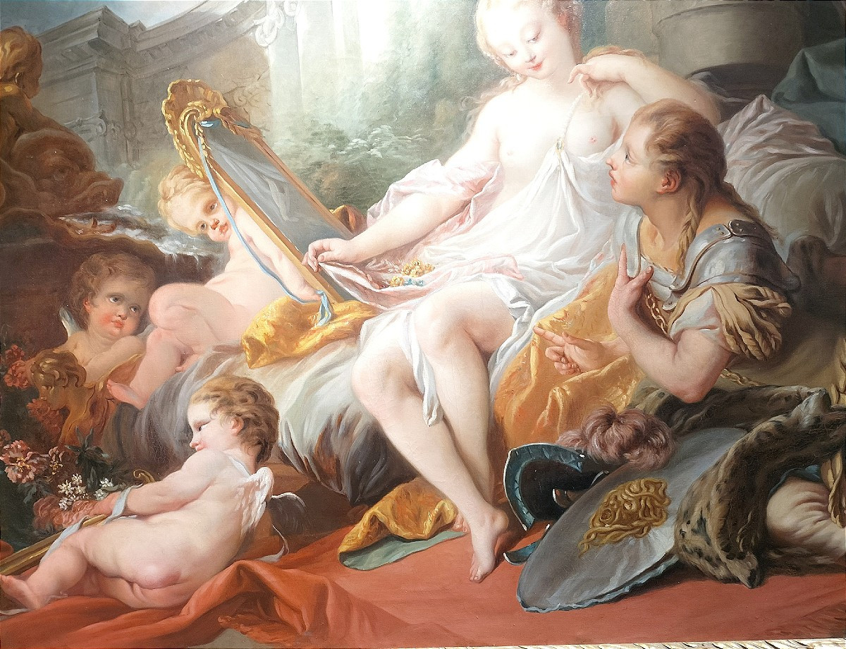 Importante huile sur toile  ( 185 cm x 135 cm ) d'après François Boucher début XXème siècle -photo-1