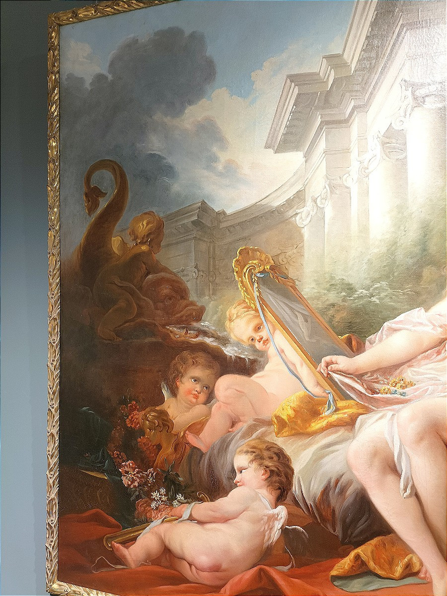 Importante huile sur toile  ( 185 cm x 135 cm ) d'après François Boucher début XXème siècle -photo-5