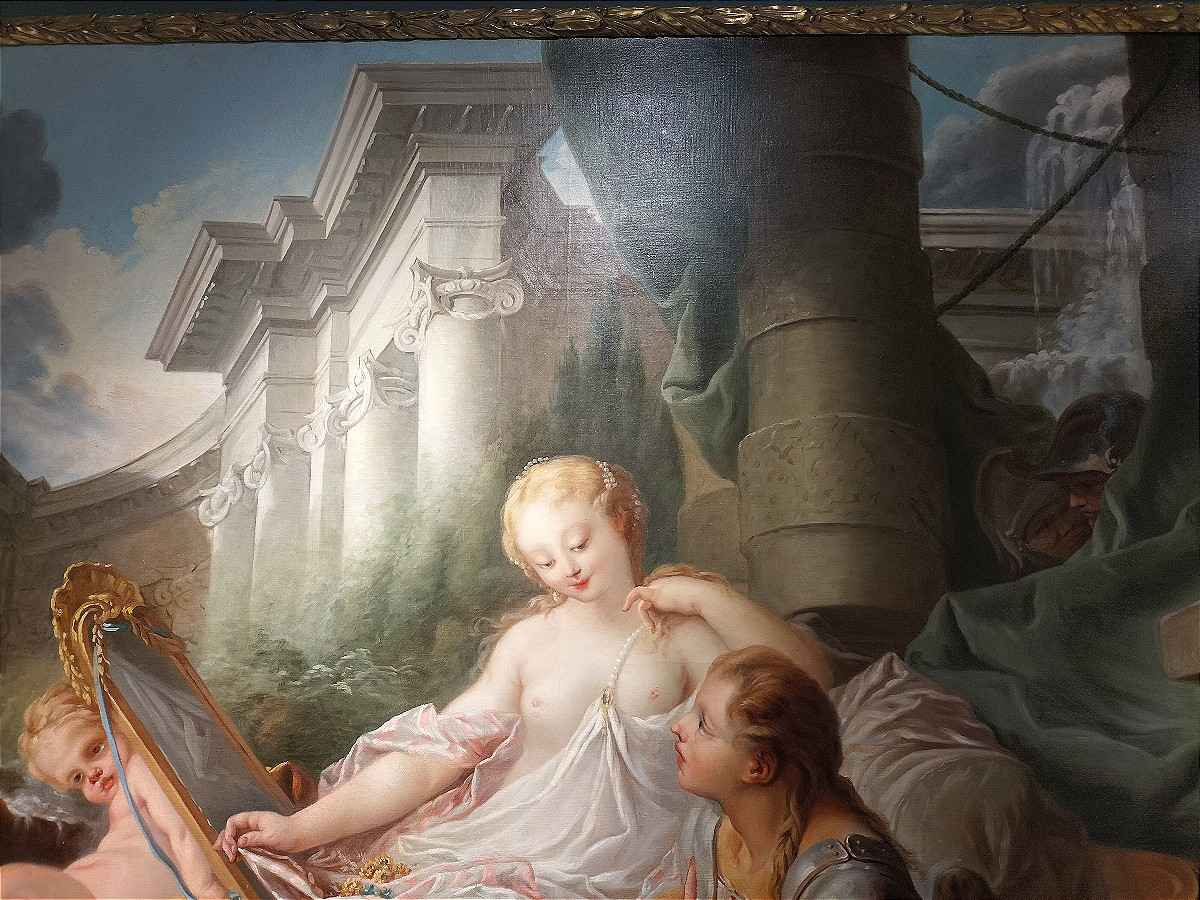 Importante huile sur toile  ( 185 cm x 135 cm ) d'après François Boucher début XXème siècle -photo-6