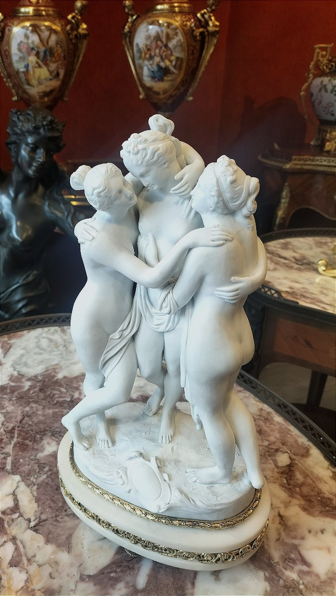 Sèvres Biscuit Sculpture "the 3 Graces" 19th Century -photo-3