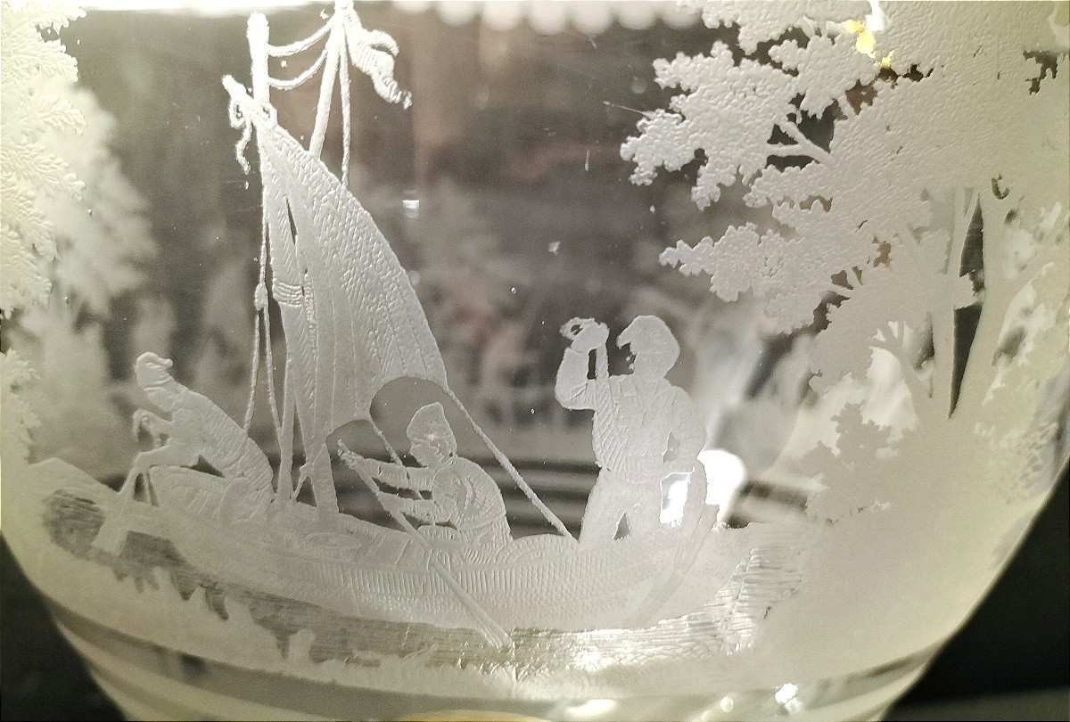 Attribué à Baccarat Vase de forme cratère en cristal gravé et bronze doré XIXème siècle -photo-1