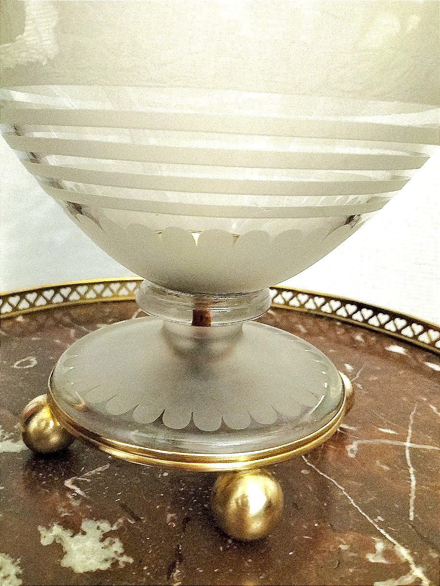 Attribué à Baccarat Vase de forme cratère en cristal gravé et bronze doré XIXème siècle -photo-8