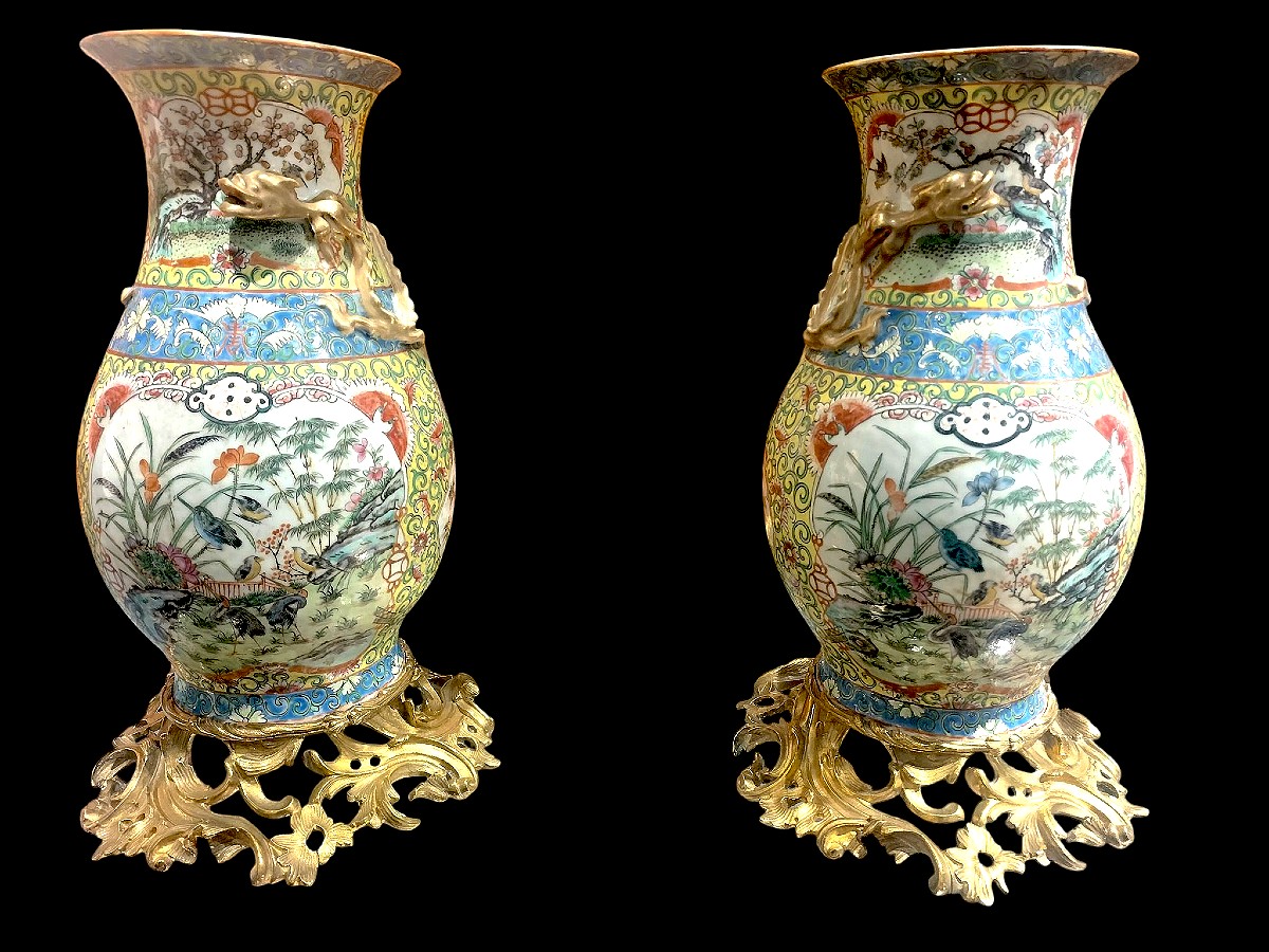 Paire de vases en porcelaine de Canton Chine 19ème siècle -photo-3