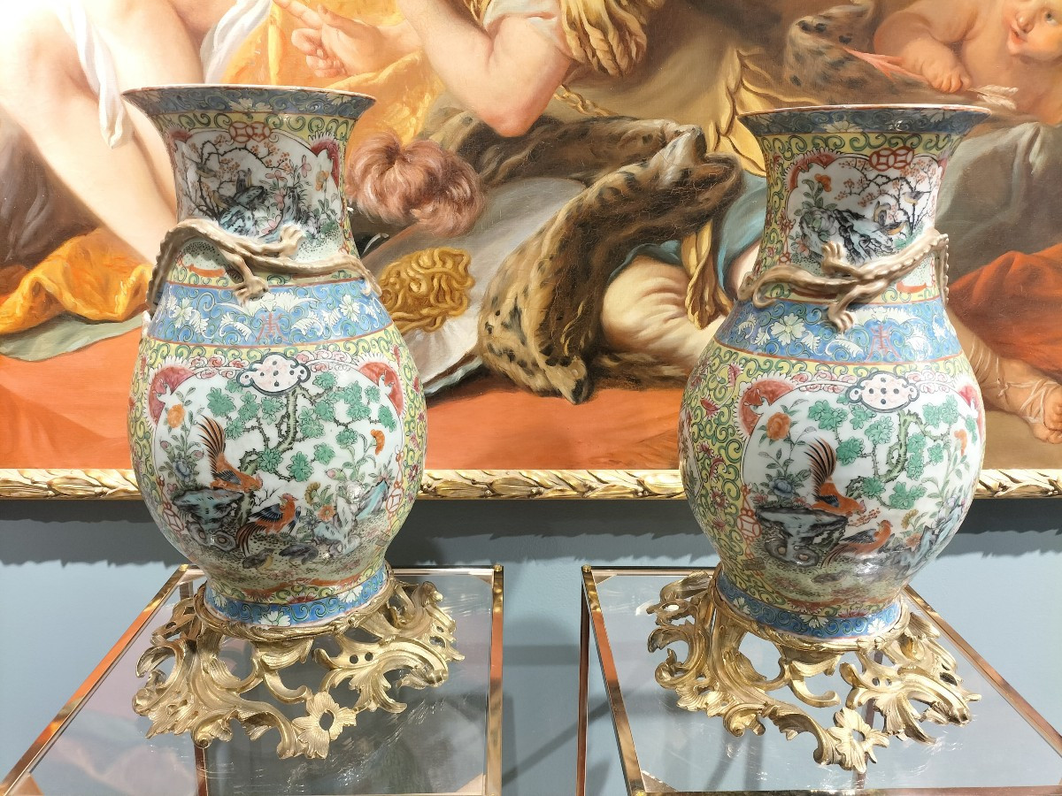 Paire de vases en porcelaine de Canton Chine 19ème siècle -photo-2