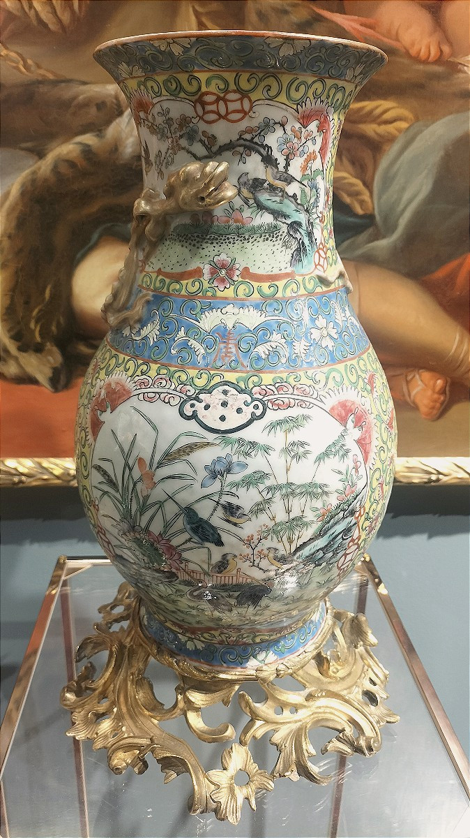 Paire de vases en porcelaine de Canton Chine 19ème siècle -photo-1