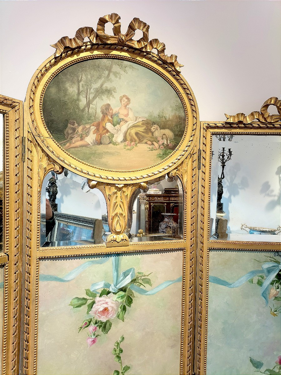 Important paravent en bois doré et huile sur toile peinte Epoque Napoléon III -photo-3