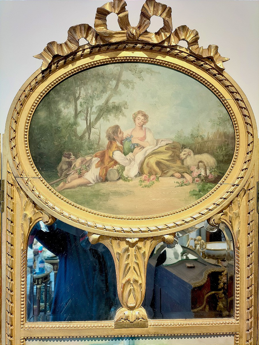 Important paravent en bois doré et huile sur toile peinte Epoque Napoléon III -photo-2