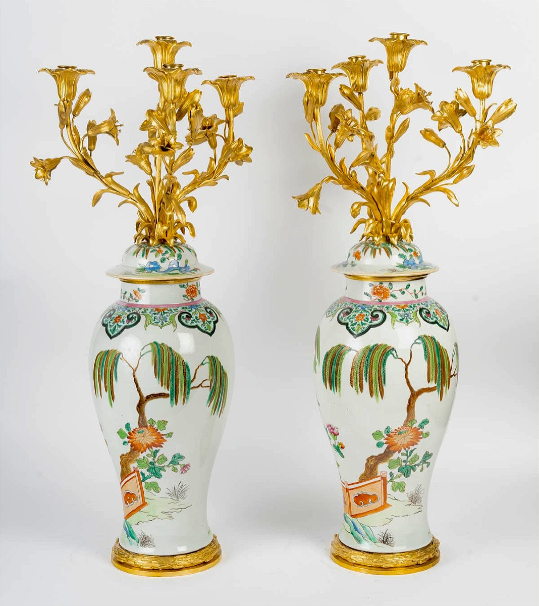 Pair Of Important Candelabra In Samson Porcelain And Gilt Bronze -photo-3