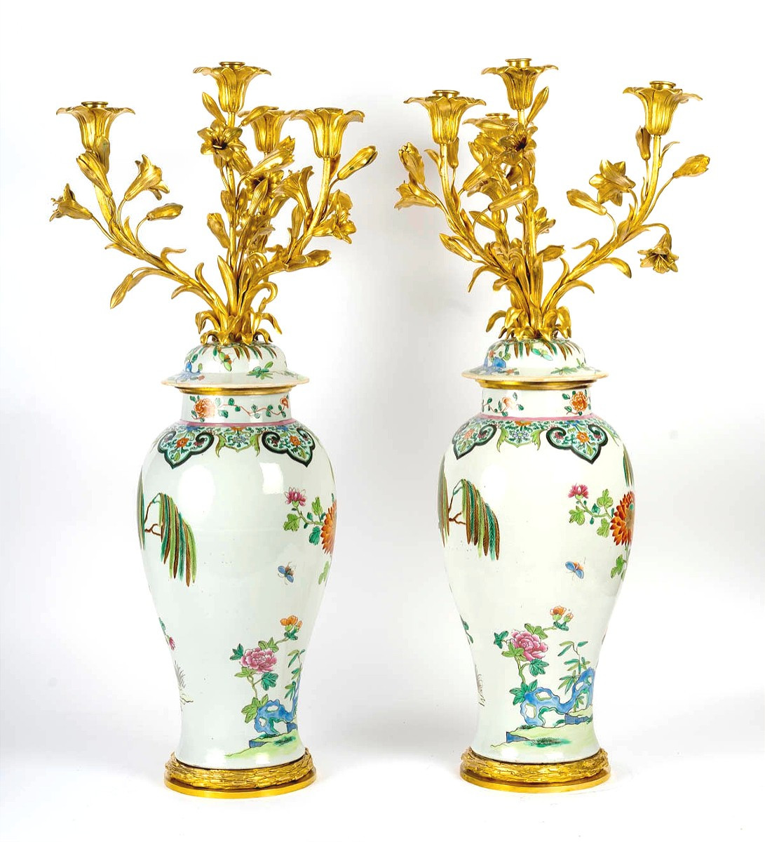 Pair Of Important Candelabra In Samson Porcelain And Gilt Bronze -photo-4