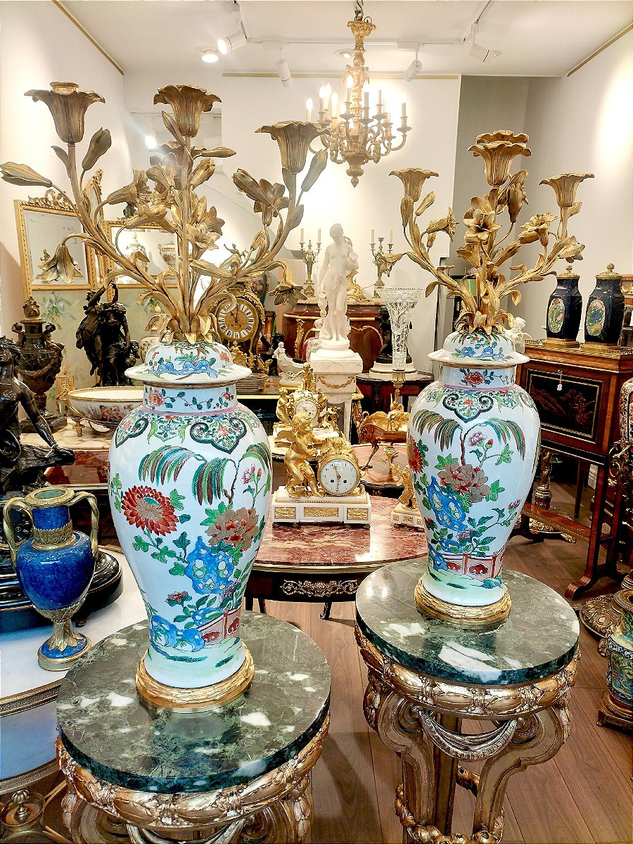 Pair Of Important Candelabra In Samson Porcelain And Gilt Bronze -photo-5
