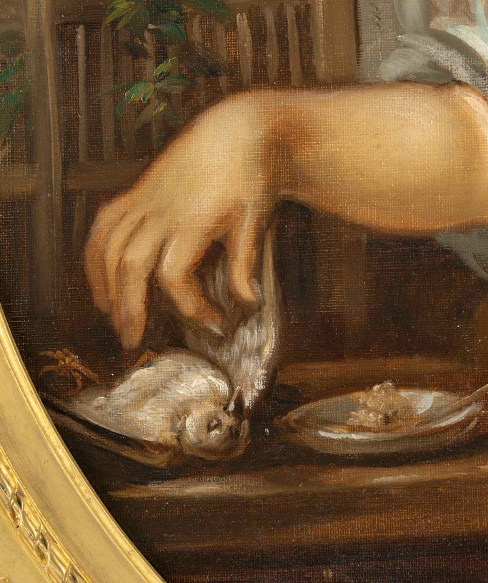 Huile sur toile d'après Jean Baptiste Greuze important cadre en bois doré 19ème siècle -photo-2