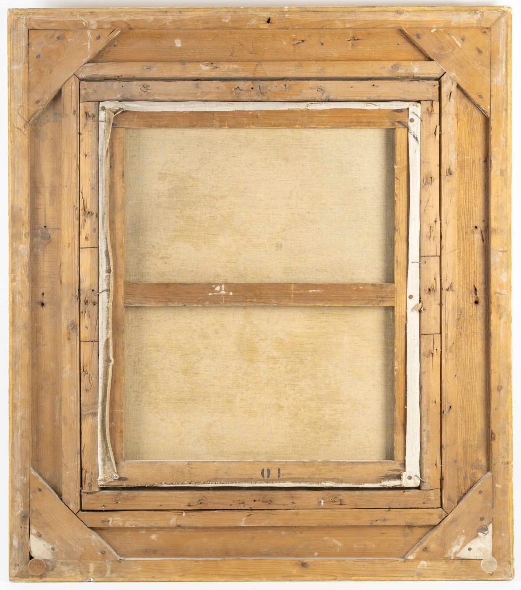 Huile sur toile d'après Jean Baptiste Greuze important cadre en bois doré 19ème siècle -photo-5