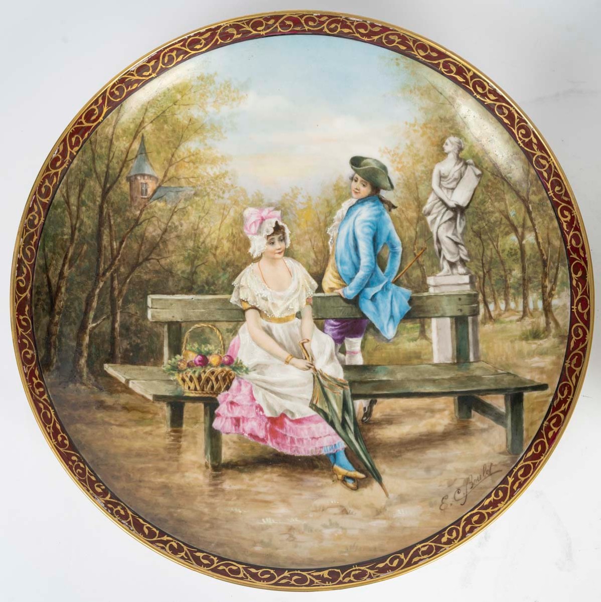 Pair Of Large Limoges Painted Porcelain Platters By William Guerin 19th Century -photo-2