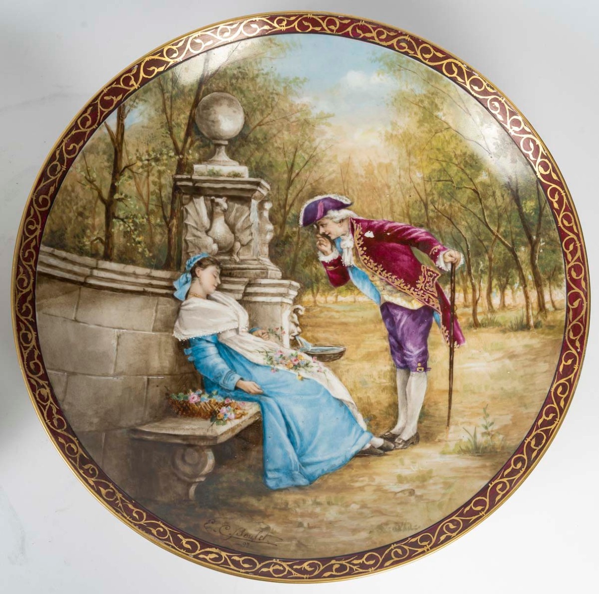 Pair Of Large Limoges Painted Porcelain Platters By William Guerin 19th Century -photo-3