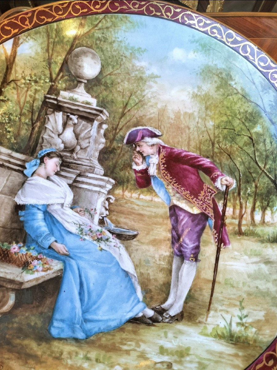 Pair Of Large Limoges Painted Porcelain Platters By William Guerin 19th Century -photo-4