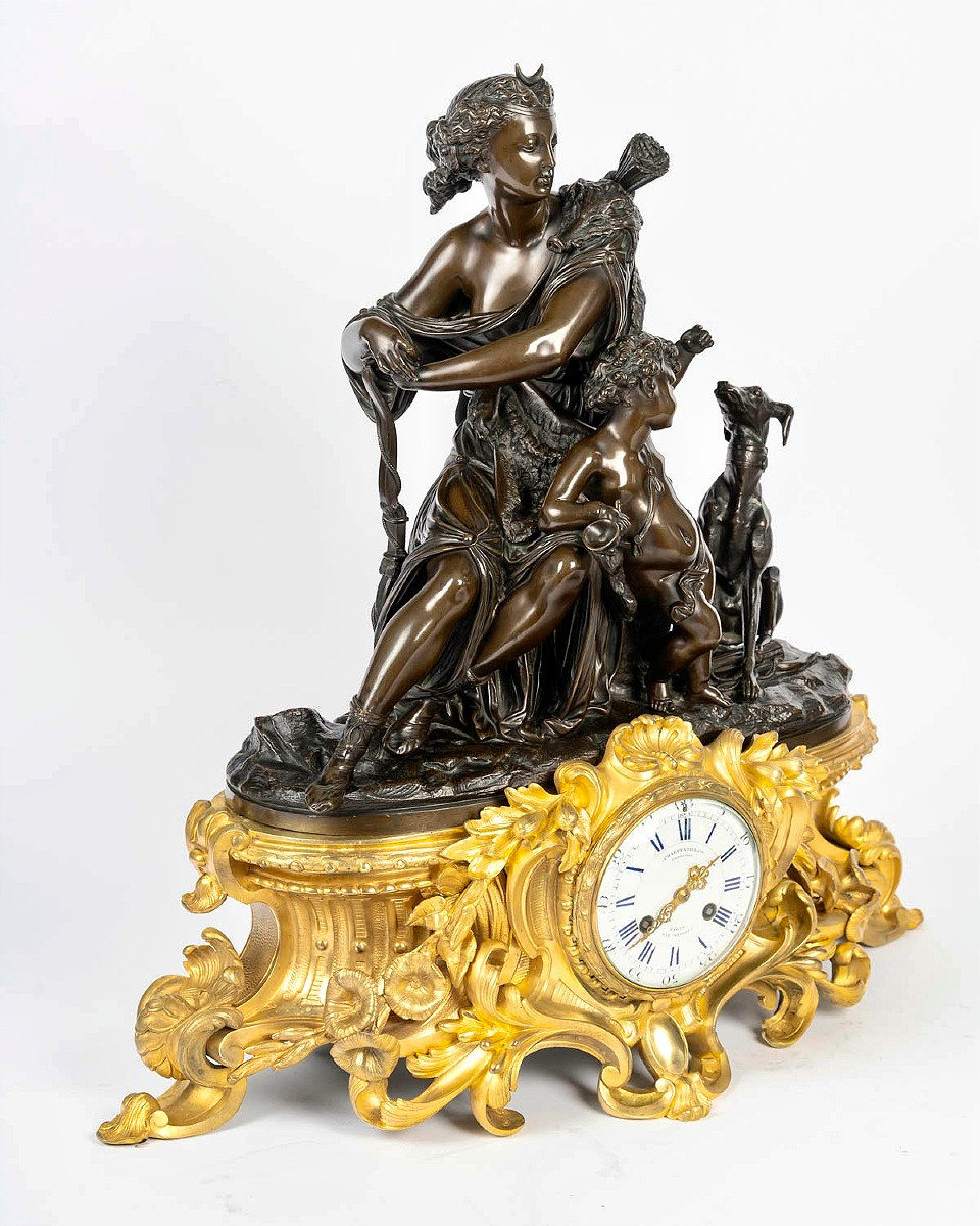 Importante pendule en bronze doré et patiné Époque Napoléon III -photo-2