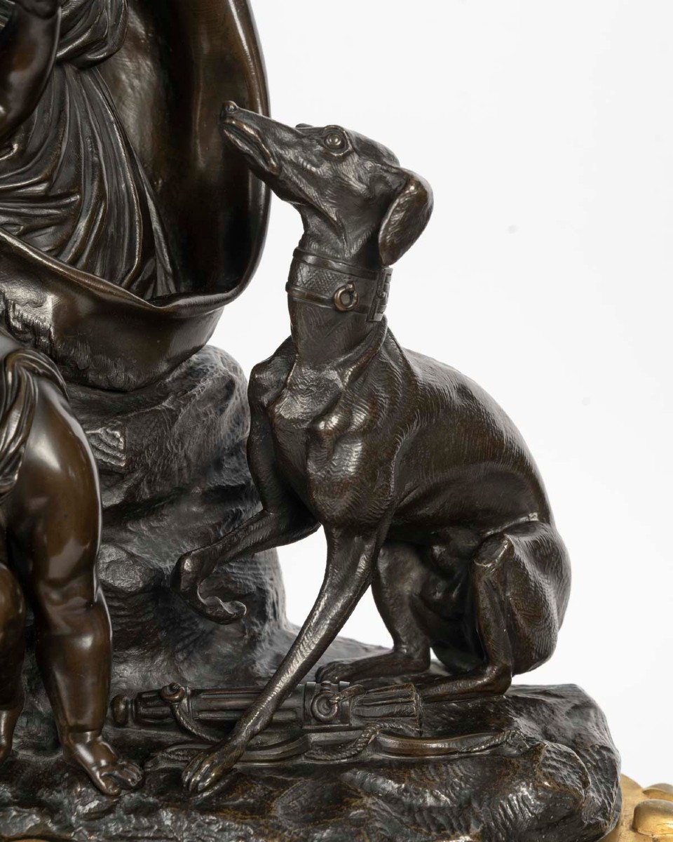 Importante pendule en bronze doré et patiné Époque Napoléon III -photo-2