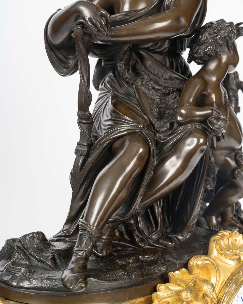 Importante pendule en bronze doré et patiné Époque Napoléon III -photo-3