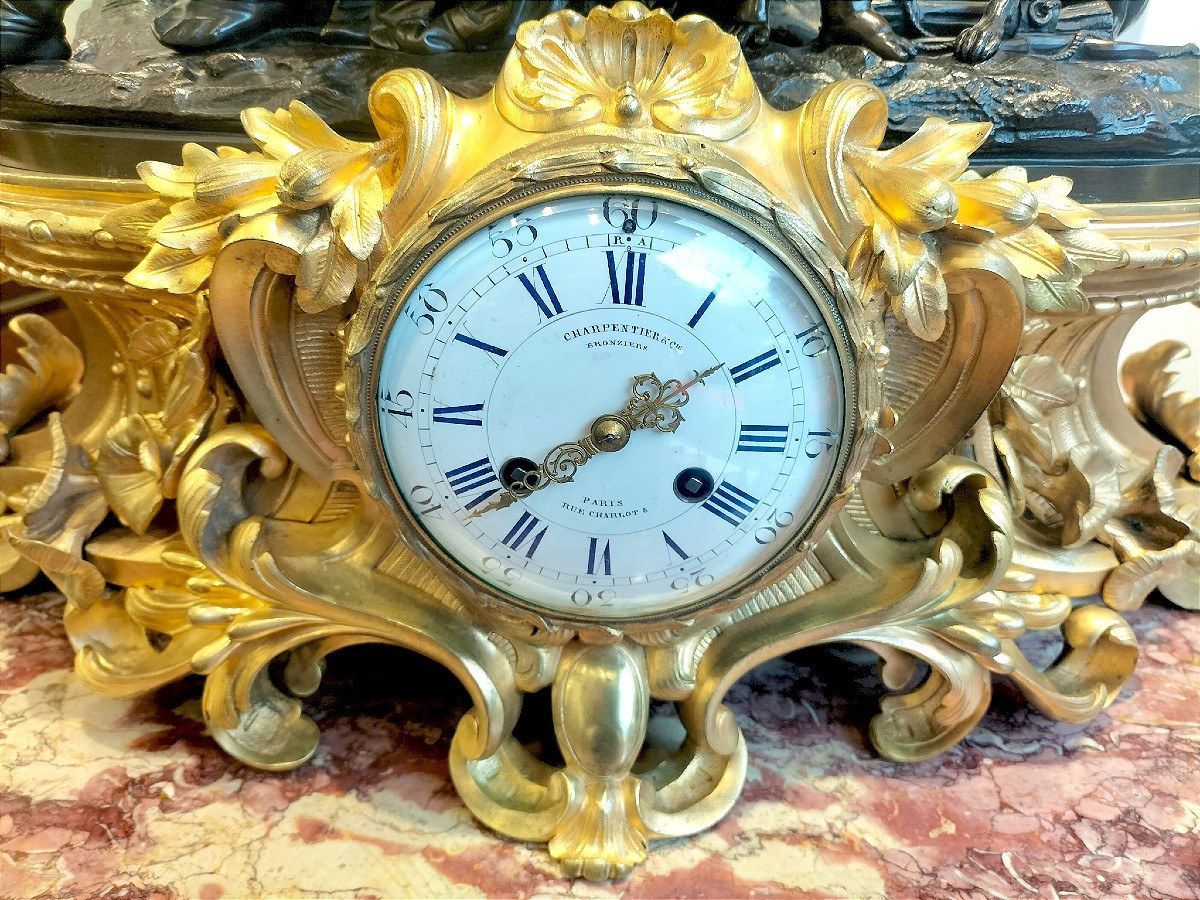 Importante pendule en bronze doré et patiné Époque Napoléon III -photo-8