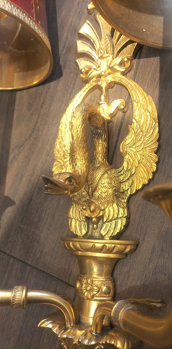 Rare suite de 4 appliques en bronze doré style Empire -photo-1