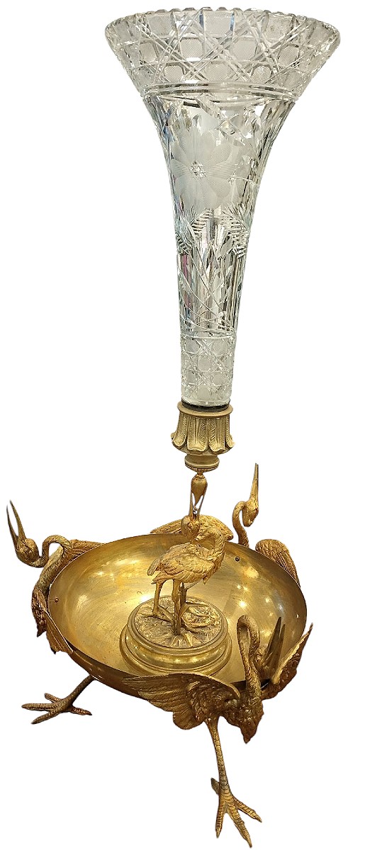 Important centre de table en bronze doré et cristal taillé 19ème siècle -photo-3