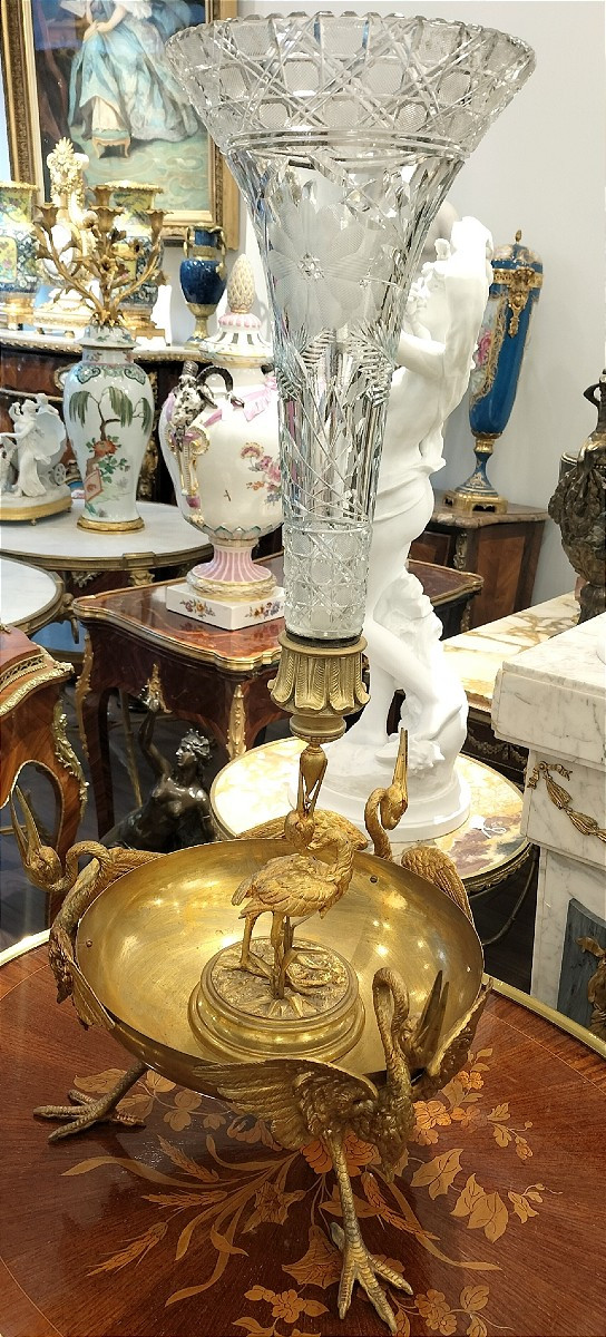 Important centre de table en bronze doré et cristal taillé 19ème siècle -photo-4