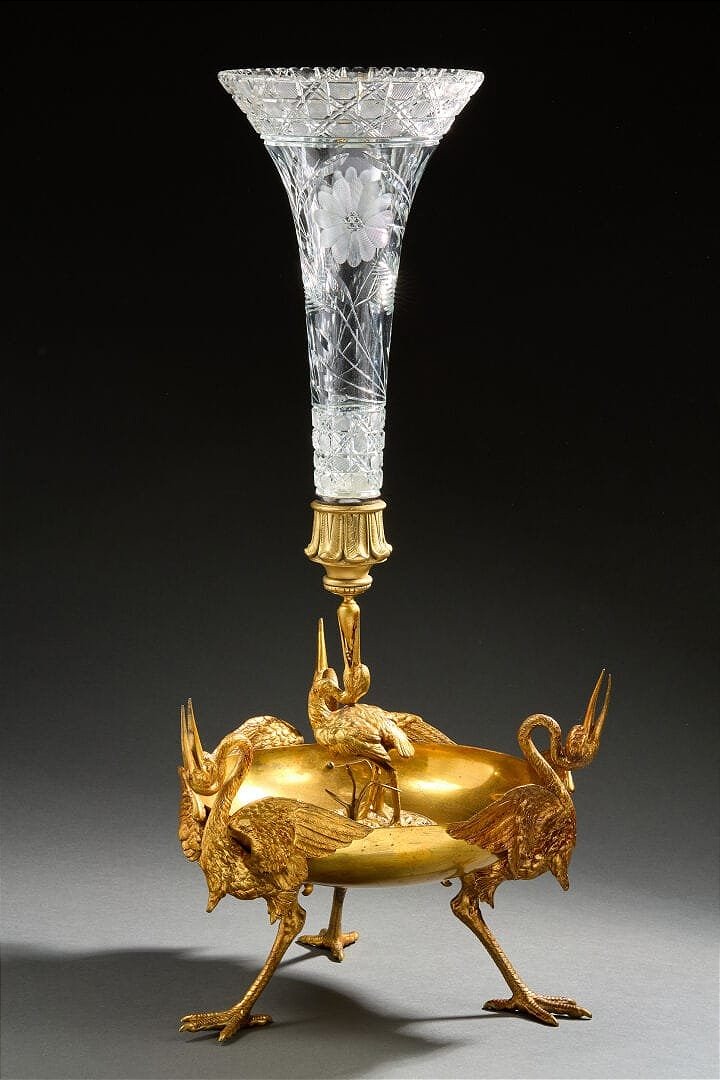 Important centre de table en bronze doré et cristal taillé 19ème siècle 