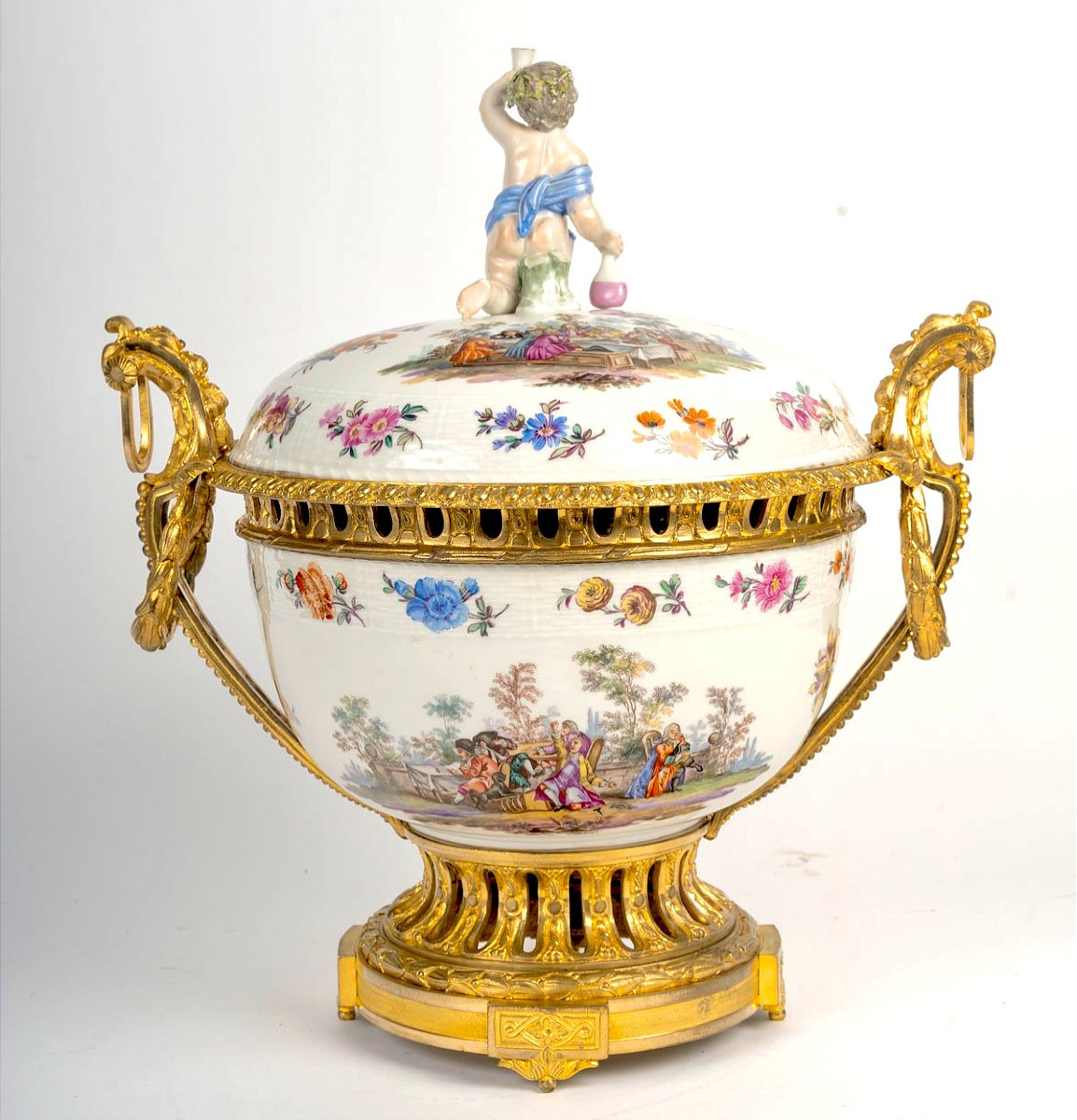 Brûle parfum en porcelaine de Berlin monture bronze doré 19ème siècle -photo-4