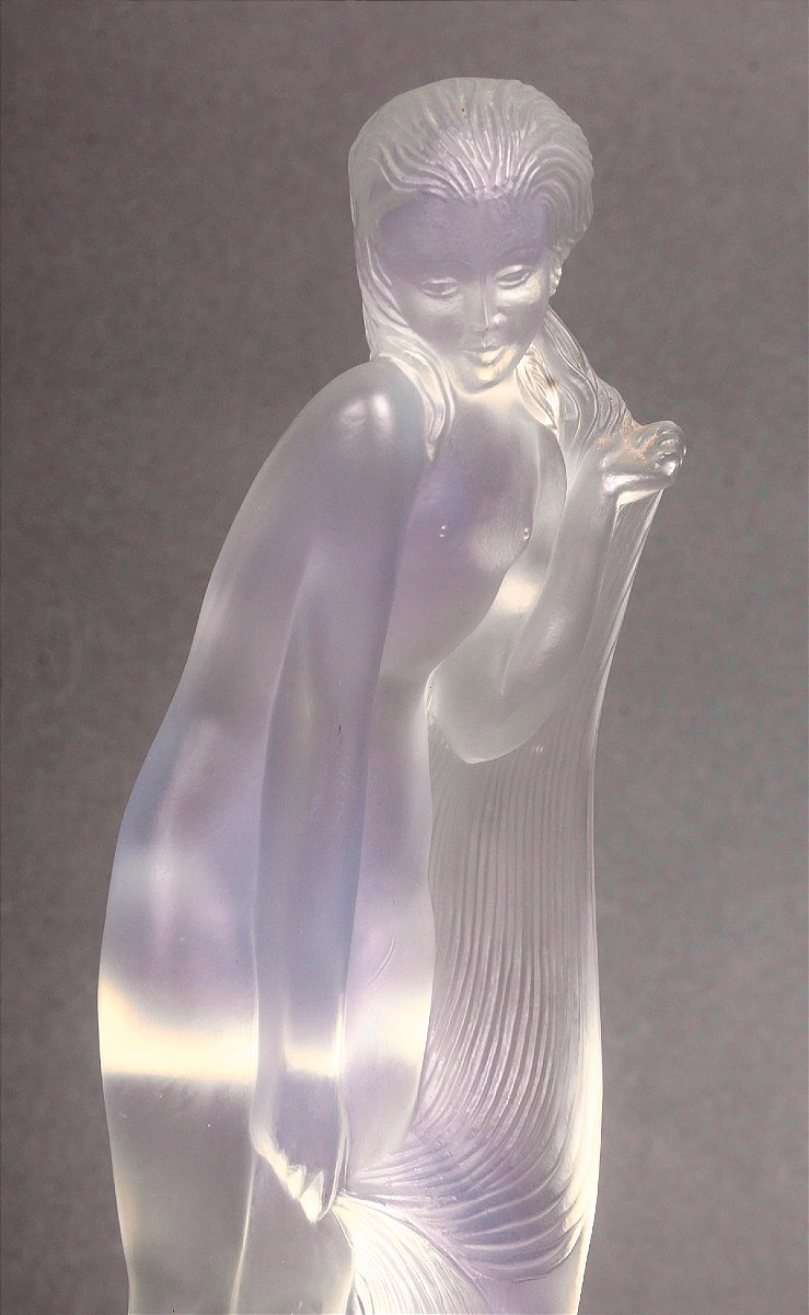 Etling " Nue aux cheveux longs " verre opalescent époque Art Déco -photo-2