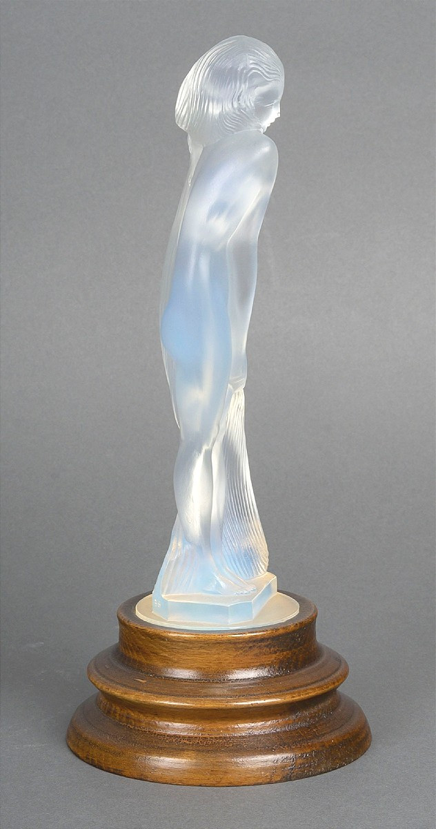 Etling " Nue aux cheveux longs " verre opalescent époque Art Déco -photo-4