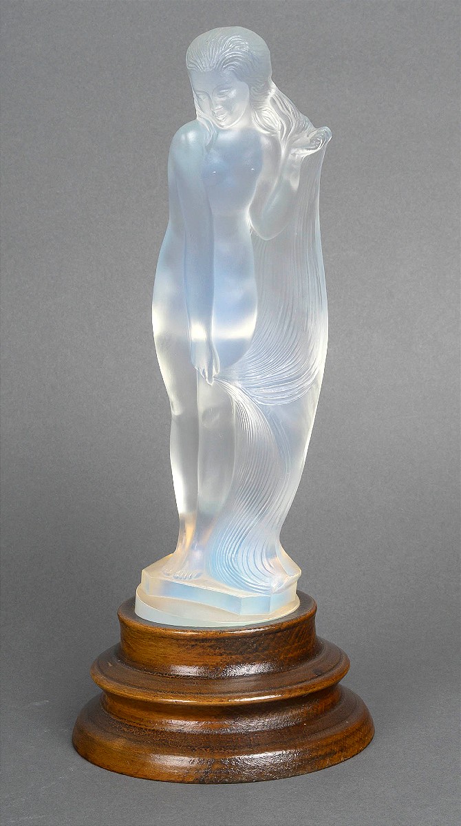 Etling " Nue aux cheveux longs " verre opalescent époque Art Déco -photo-1