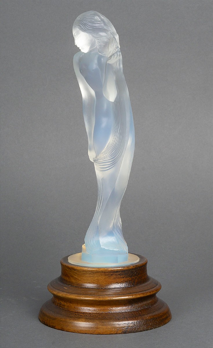 Etling " Nue aux cheveux longs " verre opalescent époque Art Déco -photo-3