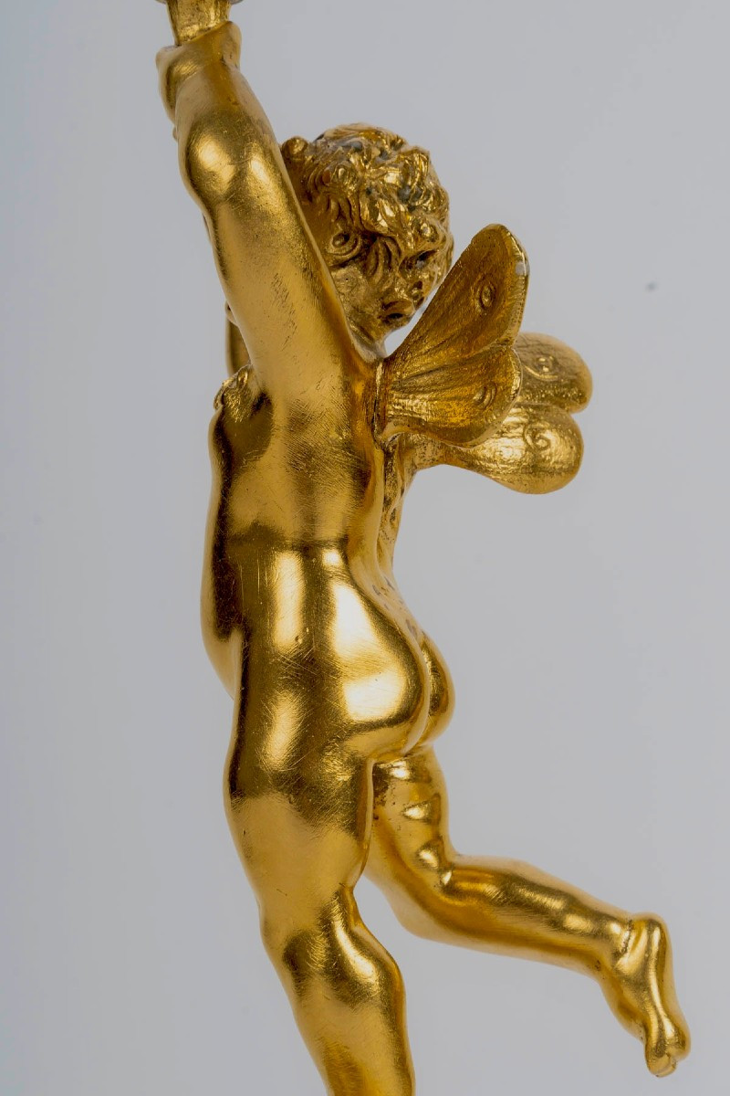 Pair Of 19th-century Gilt Bronze And White Marble Candlesticks -photo-6