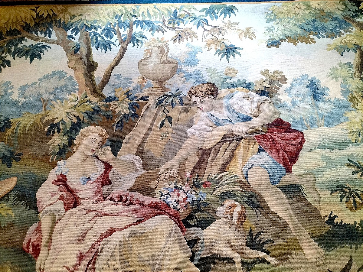 Aubusson Tapestry Depicting A Gallant Scene After François Boucher -photo-2
