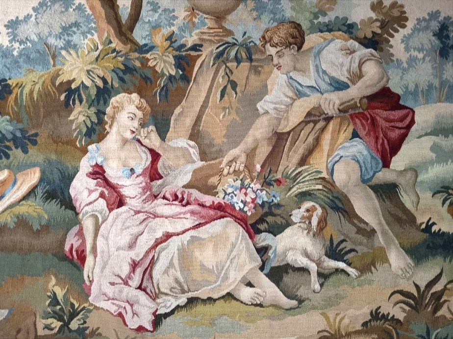 Aubusson Tapestry Depicting A Gallant Scene After François Boucher -photo-3