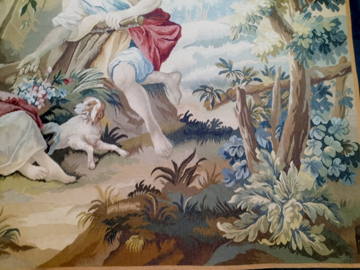Aubusson Tapestry Depicting A Gallant Scene After François Boucher -photo-1