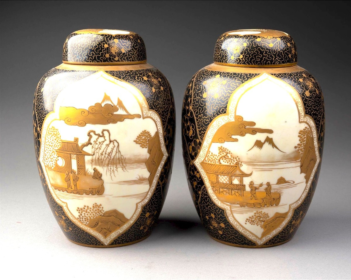 Pair Of Paris Samson Porcelain Ginger Jars Japanese Style 
