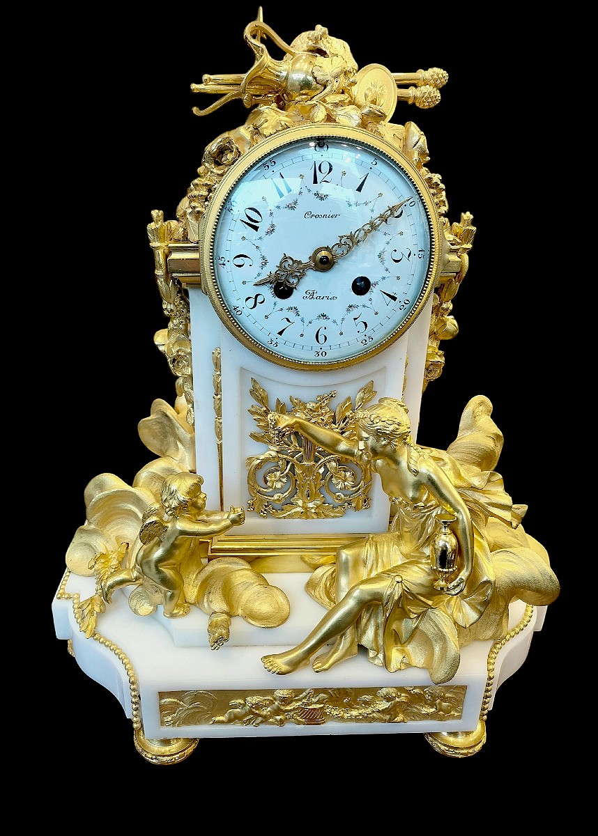 Pendule en bronze doré et marbre 19ème siècle -photo-2