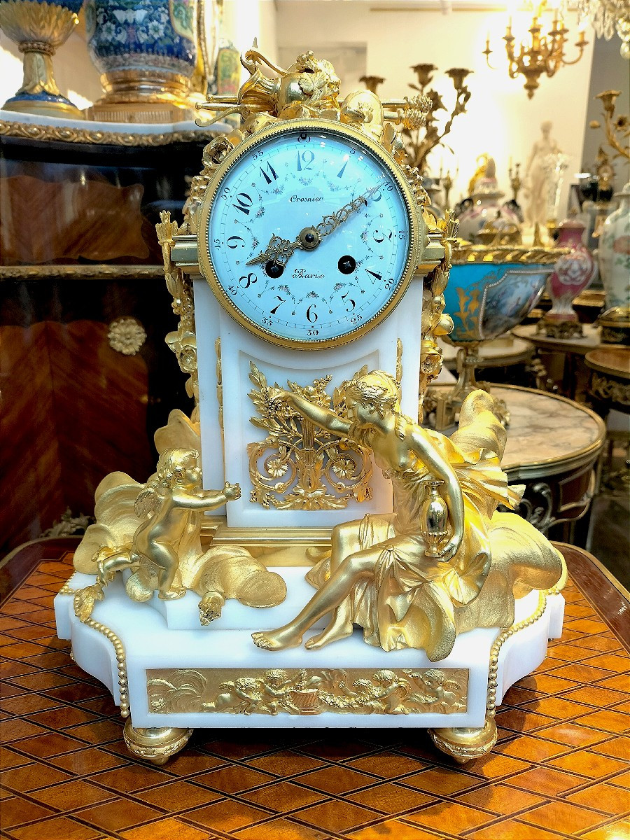 Pendule en bronze doré et marbre 19ème siècle -photo-3