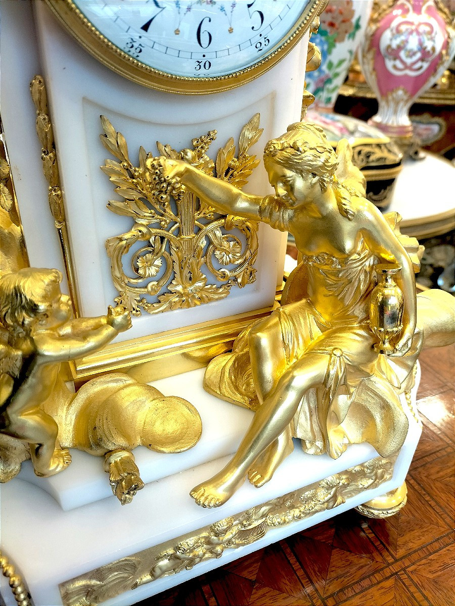 Pendule en bronze doré et marbre 19ème siècle -photo-2