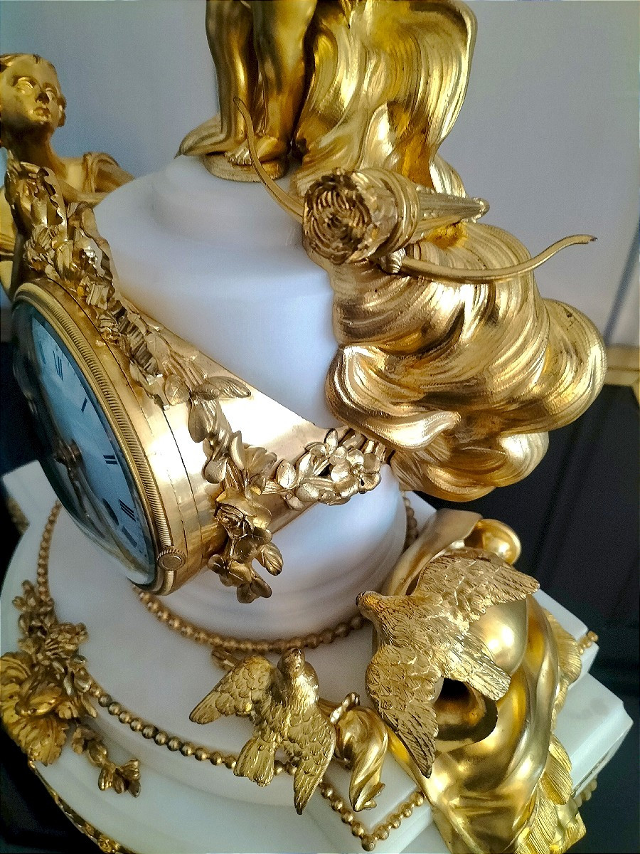 Louis XVI Style Marble And Gilt Bronze Clock, 19th Century -photo-5