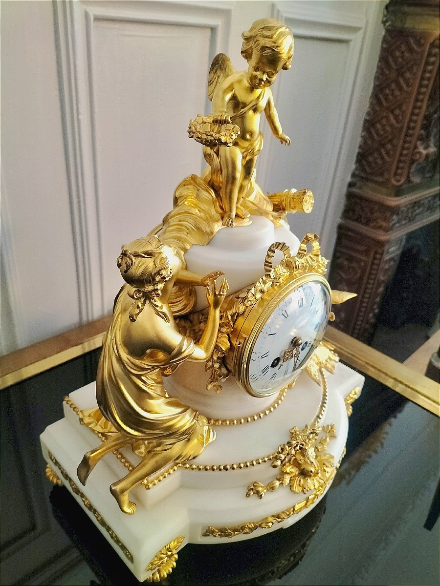 Louis XVI Style Marble And Gilt Bronze Clock, 19th Century -photo-7